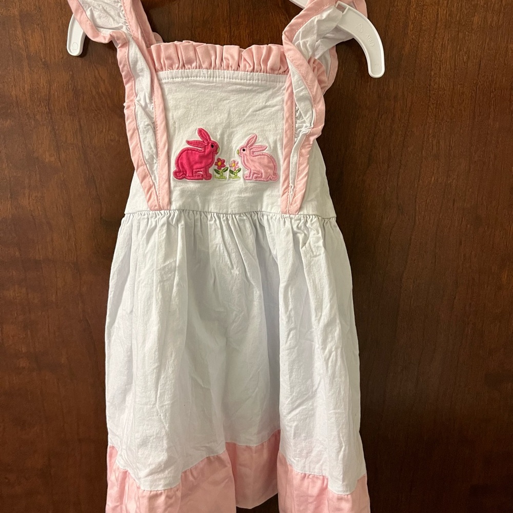 Girls White & Pink Bunny Pinafore Skirt